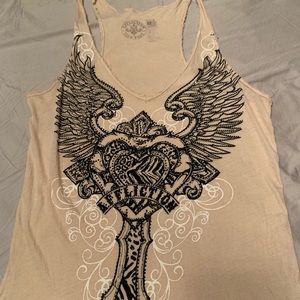 Affliction tank worn once light cream/corral color